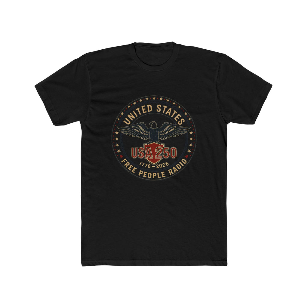 America 250 Vintage Emblem Tee — "Free People Radio" Patriotic 1776–2026 Cotton T-Shirt