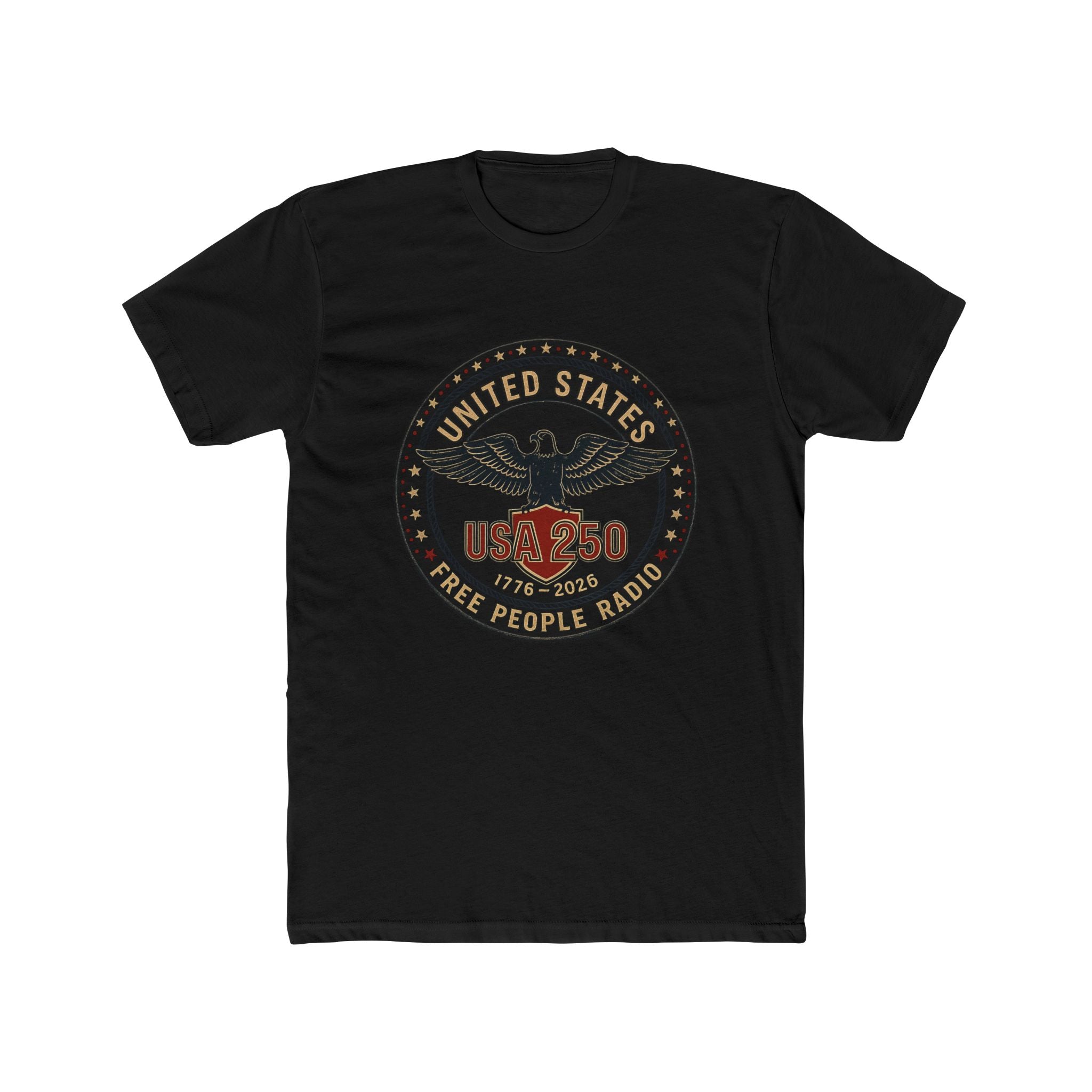 America 250 Vintage Emblem Tee — "Free People Radio" Patriotic 1776–2026 Cotton T-Shirt